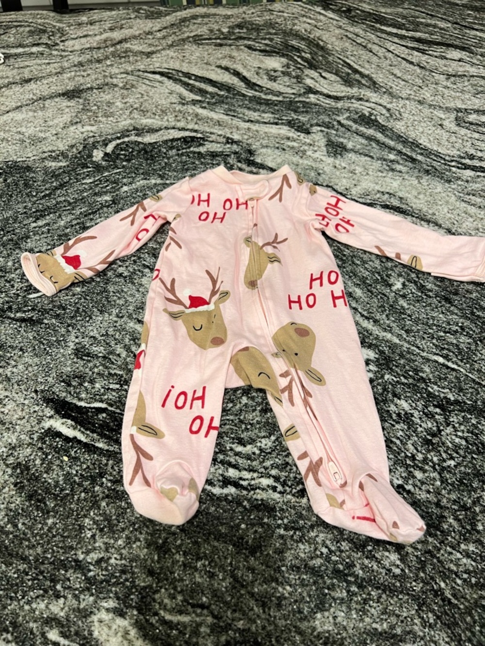 Carter's Pink Reindeer 'Ho Ho' Footed One-Piece